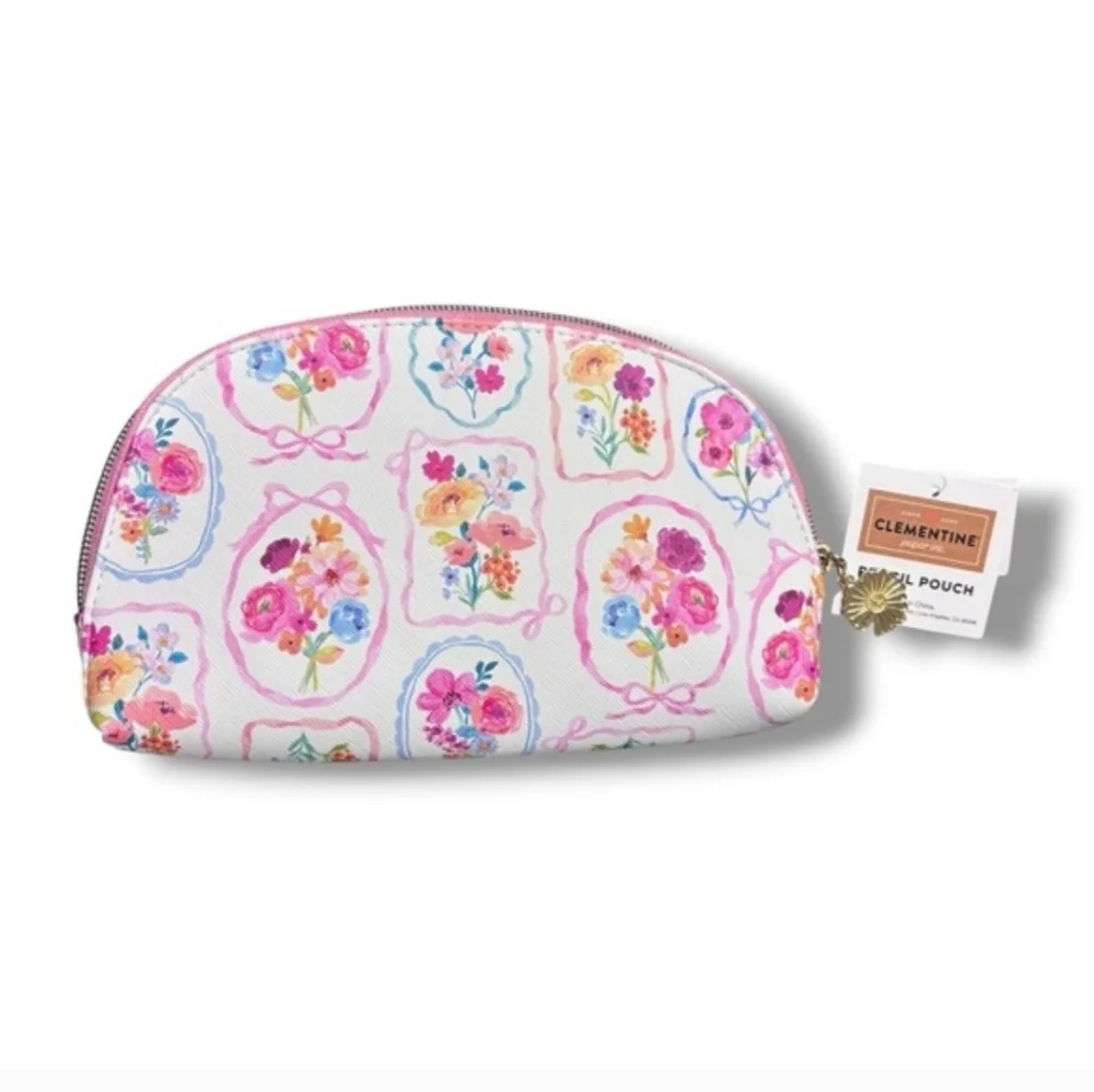 CLEMENTINE PAPER CO. Makeup Pencil Pouch Watercolor Bouquets Pattern NWT